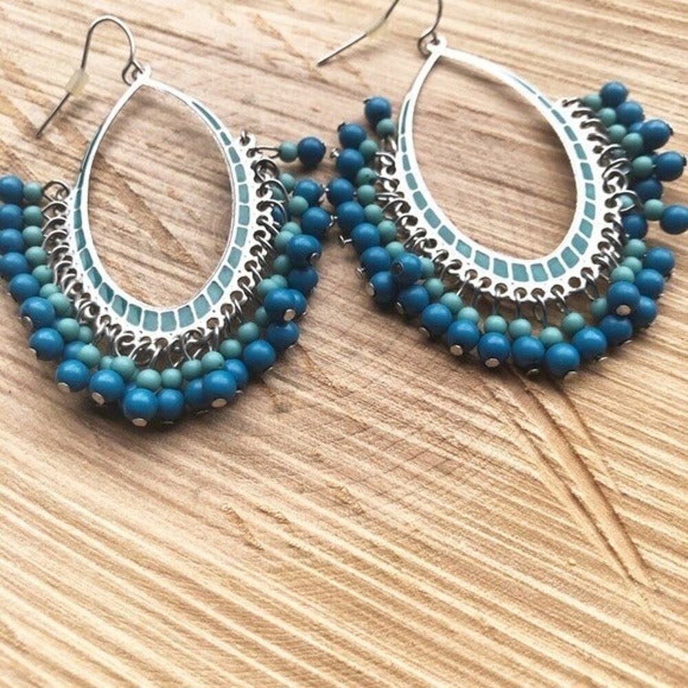 Boho Trendy Turquoise and Silver-tone  Fashion Statement Style Earrings